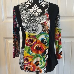 Parsley & Sage Petite M Orange and Black Patterned Top